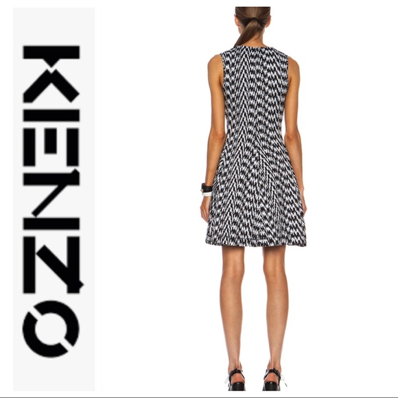 💕SALE💕Kenzo Wool Black White Noise Collar Dress - Picture 3 of 11